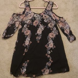 Black floral print mid length dress